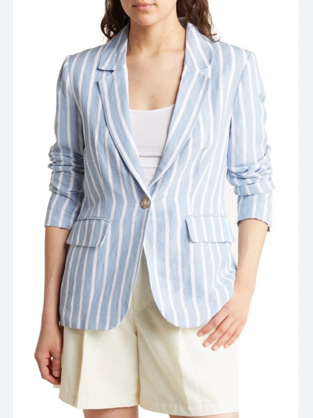 Philosophy Republic Clothing Linen Blend Stripe Blazer Large Blue White Coastal
